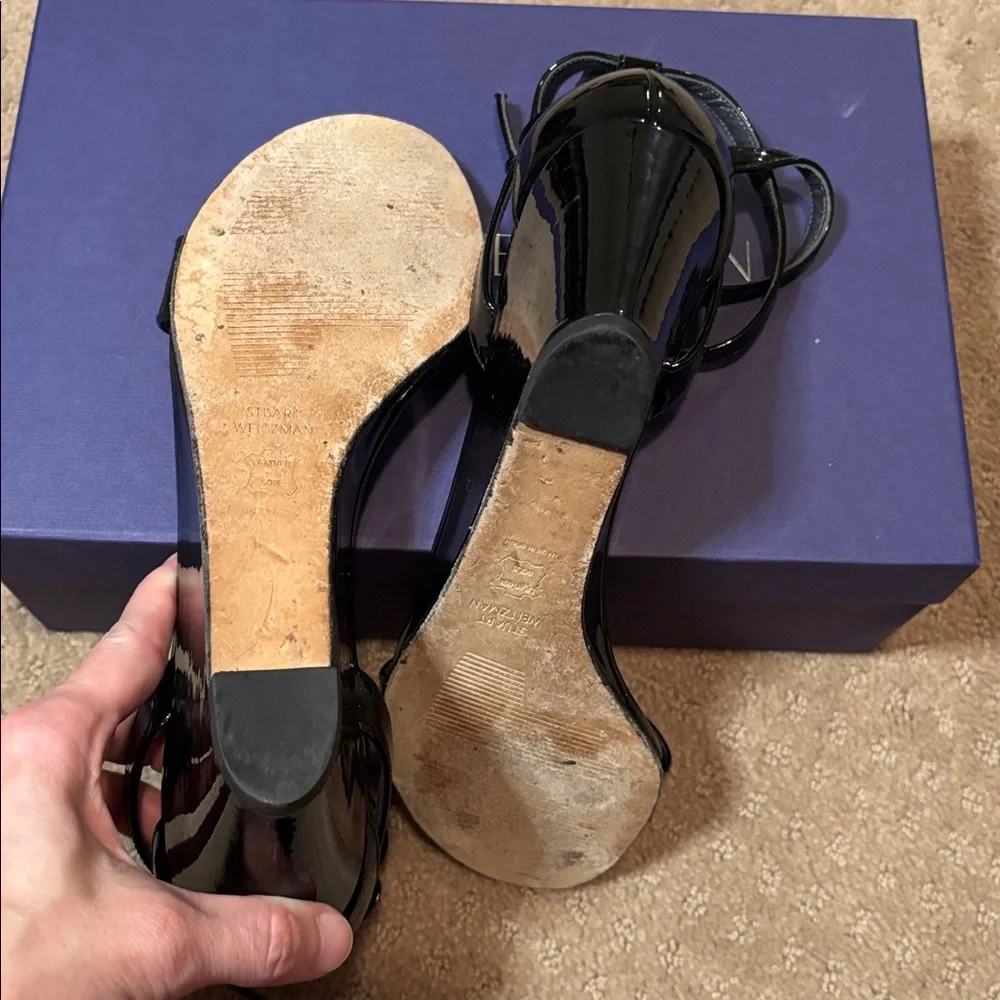EUC Stuart Weitzman Glossy Black Wedge Heels
